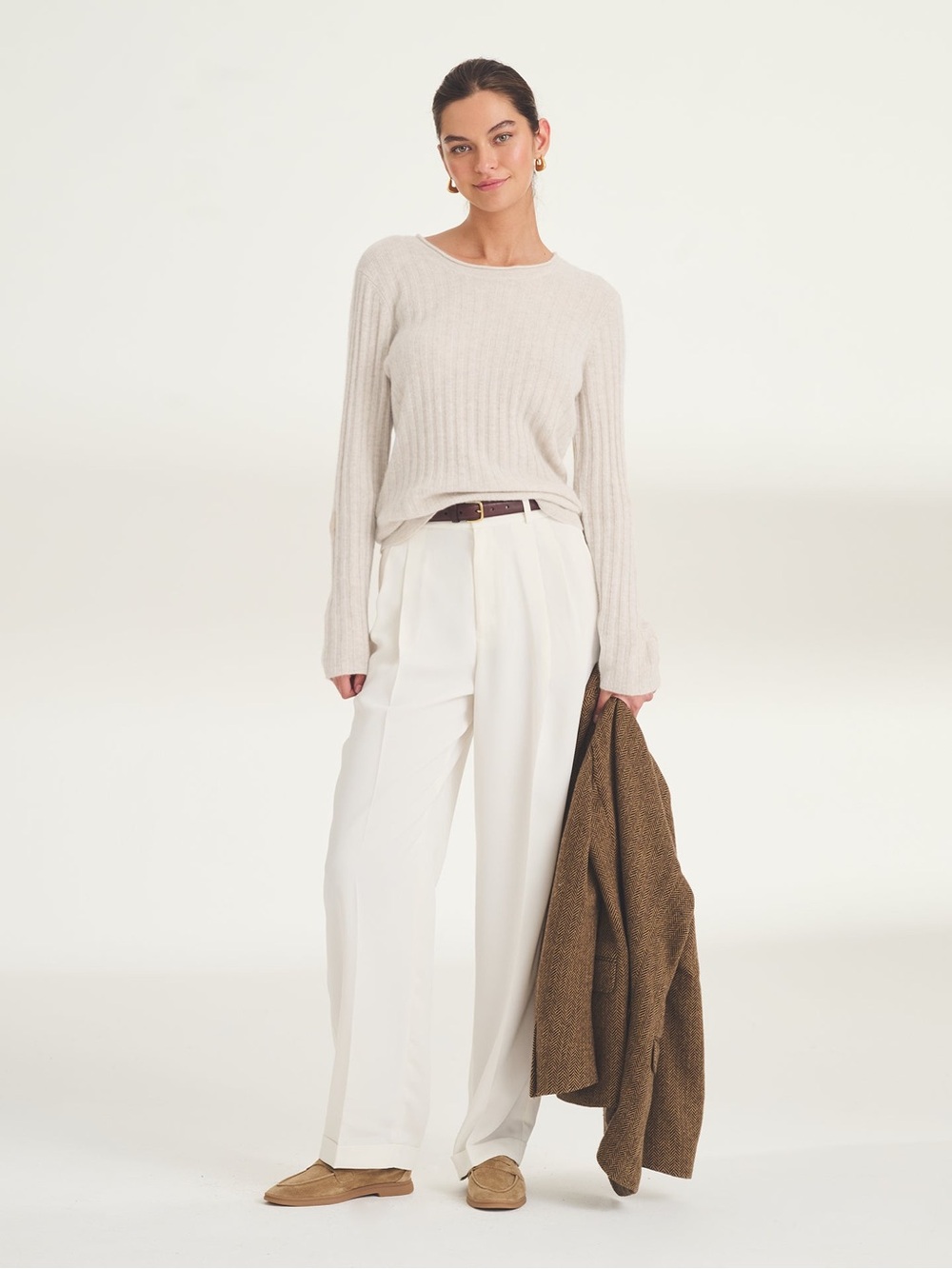 Naadam Lightweight Cashmere Ribbed Sweater White NWT New